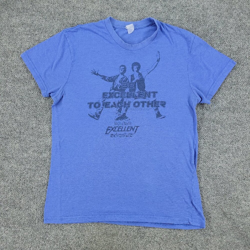Bill & Ted's Excellent Adventure Shirt Men's Medium Blue Graphic Short Sleeve